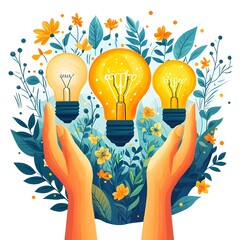 Poster - Hands Shaping Light Bulb Illustrating Idea Creation and Innovative Concept with Flat Design Style Isolated on White Background