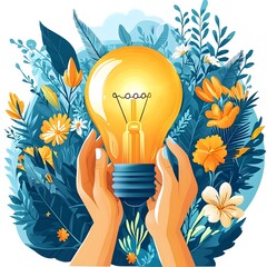 Poster - Hands Shaping Lightbulb Creative Idea Concept   Flat Design on White Background Depicting the and Innovation Process