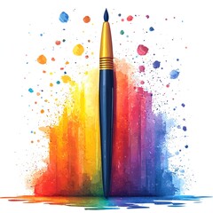 Poster - Paintbrush Transforming into a Vibrant Rainbow a Symbolic Representation of Expression and the Endless Possibilities of the Creative Process
