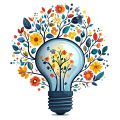 Poster - Idea Bulb Transforming into a Flourishing Tree Concept of Creative Ideas Blossoming and Evolving in Flat Design on White Background