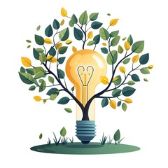 Poster - Lightbulb Transforming into a Tree Representation of Creativity Innovation and Sustainable Growth on White Background