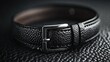© Alexey - Black Leather Belt Mockup with Silver Buckle on Dark Textured Surface. Generative AI