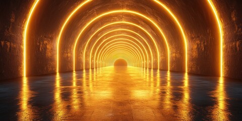 Poster - Golden Arches: A Glowing Tunnel of Light and Reflection