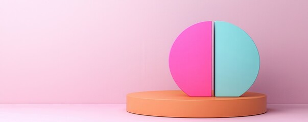 Poster - A colorful, modern half-sphere design on a circular base against a soft pink background, showcasing a playful yet minimalist aesthetic.