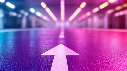 Poster - Vibrant Bold Arrow Design on Colorful Asphalt - Eye-Catching Glowing Reflections on Smooth Pavement for Creative Projects