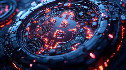 Poster - sleek and modern alarm clock design with a network of blockchain technology and cryptocurrency eleme