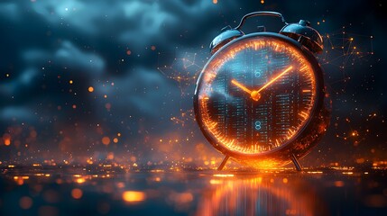 Poster - Sleek and Minimalistic Alarm Clock Design with Interconnected Cloud Computing and Data Storage Symbols