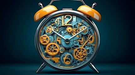 Poster - An depiction of a sleek modern alarm clock filled with robotic arms and automation systems representing the advancements in robotics and manufacturing technology