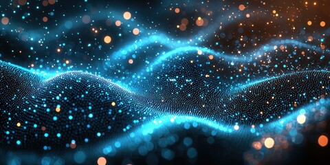 Poster - Abstract Blue and Orange Bokeh Lights on a Wavy Surface