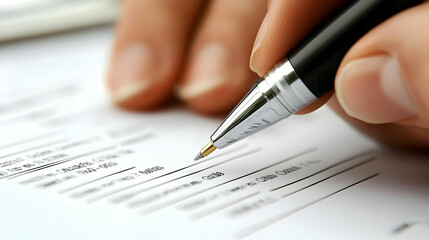 Close Up of Hand Signing a Document with a Pen, paper, form, contract, agreement, signature