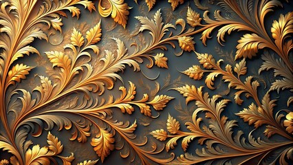 Wall Mural - A Tapestry of Gilded Leaves in Intricate Patterns, Embellished with Exquisite Details, Reflecting Light and Creating an Opulent Display