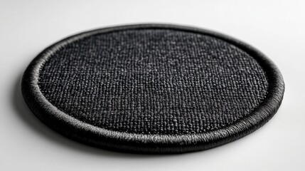 round black fabric patch on a white background perfect for branding mockups or embroidery design pre