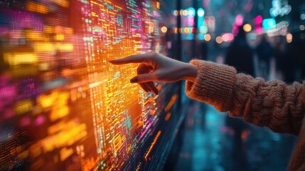 Poster - A Hand Interacting with a Colorful Digital Display in a City at Night