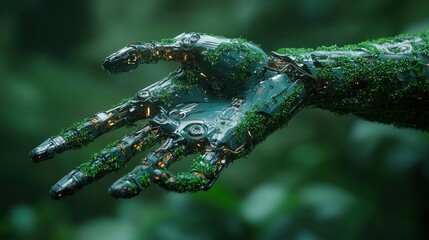 Aufkleber - A Metallic Hand Covered in Greenery