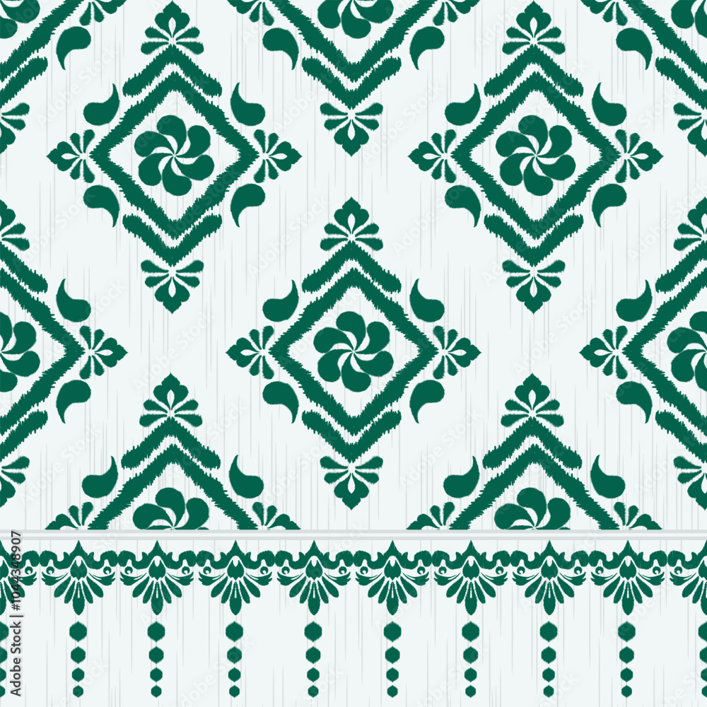 Ikat seamless Pattern - Green Colors. Vector Illustrator Digital file ...
