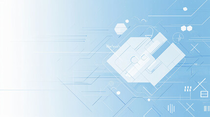 Poster - An abstract digital background displaying various geometric shapes and lines in soft blue tones, creating a modern and clean aesthetic for graphic resources.