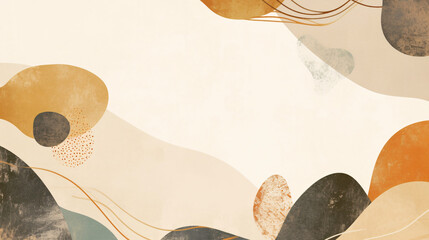 Poster - An abstract illustration featuring organic shapes in warm earth tones of orange, brown, and beige, creating a harmonious composition on a light background for graphic resources.