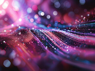Poster - An abstract digital artwork showcasing swirling waves of pink, purple, and blue with shimmering dots, creating a mesmerizing visual effect for graphic resources.
