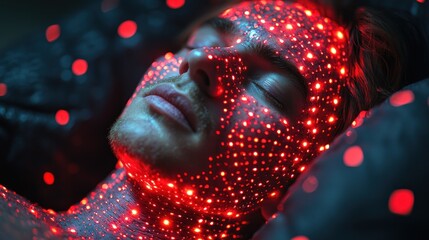 Poster - A Man's Face Illuminated by Red Lights