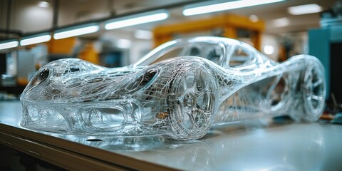Aufkleber - Transparent Car Model with a Detailed Frame Structure