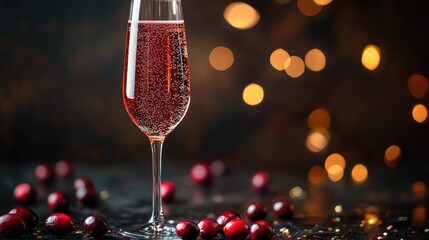 Festive Cranberry Champagne with Bokeh Lights