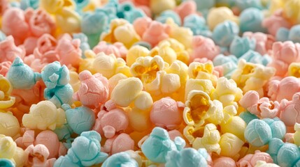 A mountain of popcorn, closeup view of the fluffy, textured goodness of this beloved snack