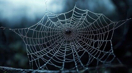 Poster - Dewy Spider Web in Soft Morning Light