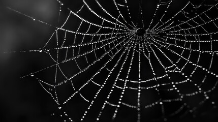 Poster - Intricate Spider Web Adorned with Dewdrops