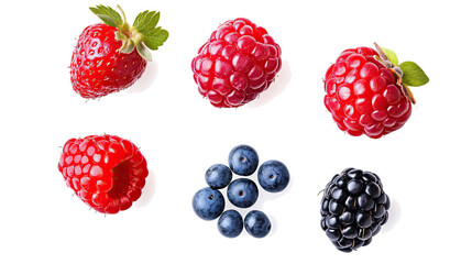 Poster - Fresh Berries Falling on a Bright Background in a Vibrant Collection Generative AI