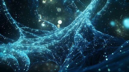 Wall Mural - Bioluminescent tendrils extending from the being connecting with distant stars creating a web of energy