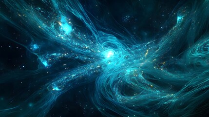 Wall Mural - Bioluminescent tendrils extending from the being connecting with distant stars creating a web of energy