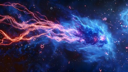 Wall Mural - Bioluminescent tendrils extending from the being connecting with distant stars creating a web of energy