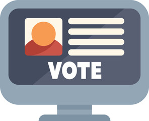 Poster - online voting on a computer showing the profile of a candidate for an election