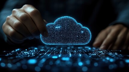 Fototapete - A Hand Reaching Towards a Digital Cloud Symbol