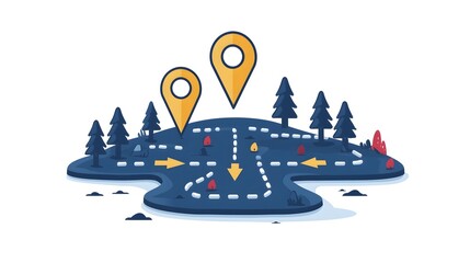 Poster - Directional arrow map on a white background representing strategic guidance planning and growth in business finance and organizational management