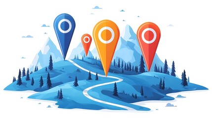 Poster - Flat design of road markers with directional arrows on a plain white background visualizing planned guidance and navigation concepts  Minimalist clean and simple graphic design elements