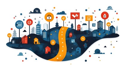Poster - Flat Design of Strategic Signposts Representing Guidance Planning and Decision Making on an Isolated White Background