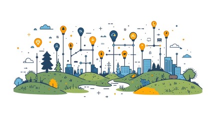 Poster - a flat digital depicting a strategic framework of interconnected nodes representing the pathway to i