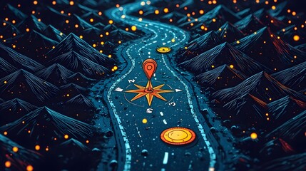 Poster - Compass on a roadmap visualizing direction and planning concept in flat design style isolated on white background  strategy planning symbol