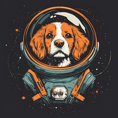 Poster - A cute puppy wearing an astronaut helmet in space.