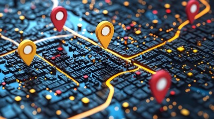 Poster - Directional arrows on a map showing the flow of planning and guidance in a flat design on a white background  The image represents the concept of strategy navigation and decision making process