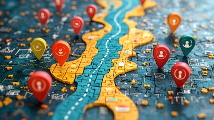 Poster - puzzle pieces forming a roadmap visualizing strategy and framework for business planning decision ma