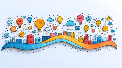 Poster - Hand drawing arrows on a roadmap strategic vision and planning concept  Flat design of a blueprint chart or diagram for business ideas technology innovation and growth opportunities