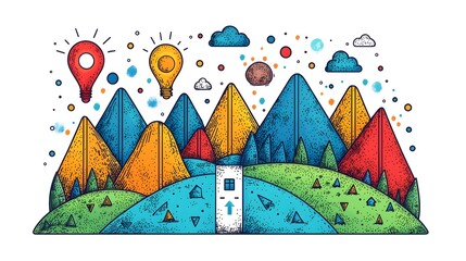 Poster - Hand drawing arrows on a roadmap strategic vision and planning flat design on isolate white background  Concept of business strategy idea decision making direction growth success finance analysis