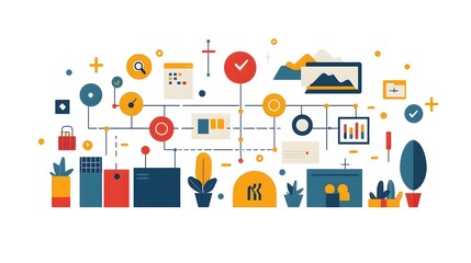 Poster - Framework Grid Transforming Into a Roadmap for Aligning Business Strategy and Organizational Structure  Flat Design of a Minimalist Modern Diagram Isolating on White Background