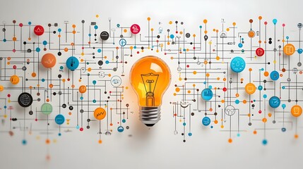 Poster - Lightbulb Turning into a Roadmap Idea Evolving into a Strategic Framework   Flat Design on Clean White Background Representing Concept of Innovation Solution and Progress