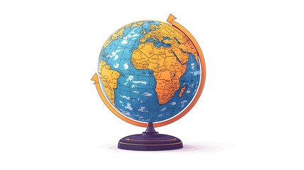 Poster - Conceptual of a globe with road paths and directional arrows visualizing the concept of global planning guidance and connectivity  Flat design style on a white background