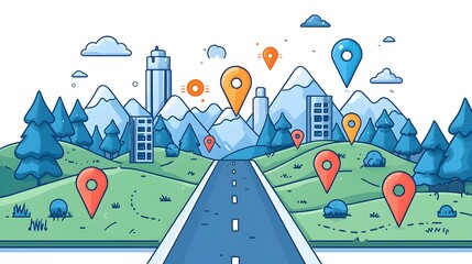 Poster - Flat Design of Road Markers Expanding Into a Strategic Blueprint Mapping Growth and Development Concepts