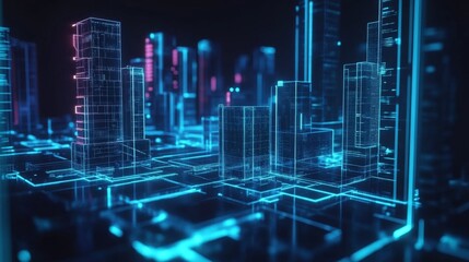 Poster - Futuristic 3D Cityscape with Bright Neon Lines