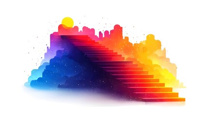 Poster - Staircase Forming a Strategic Roadmap Towards Success in Flat Design Symbolic steps leading to achievement progression and growth in business career or personal goals